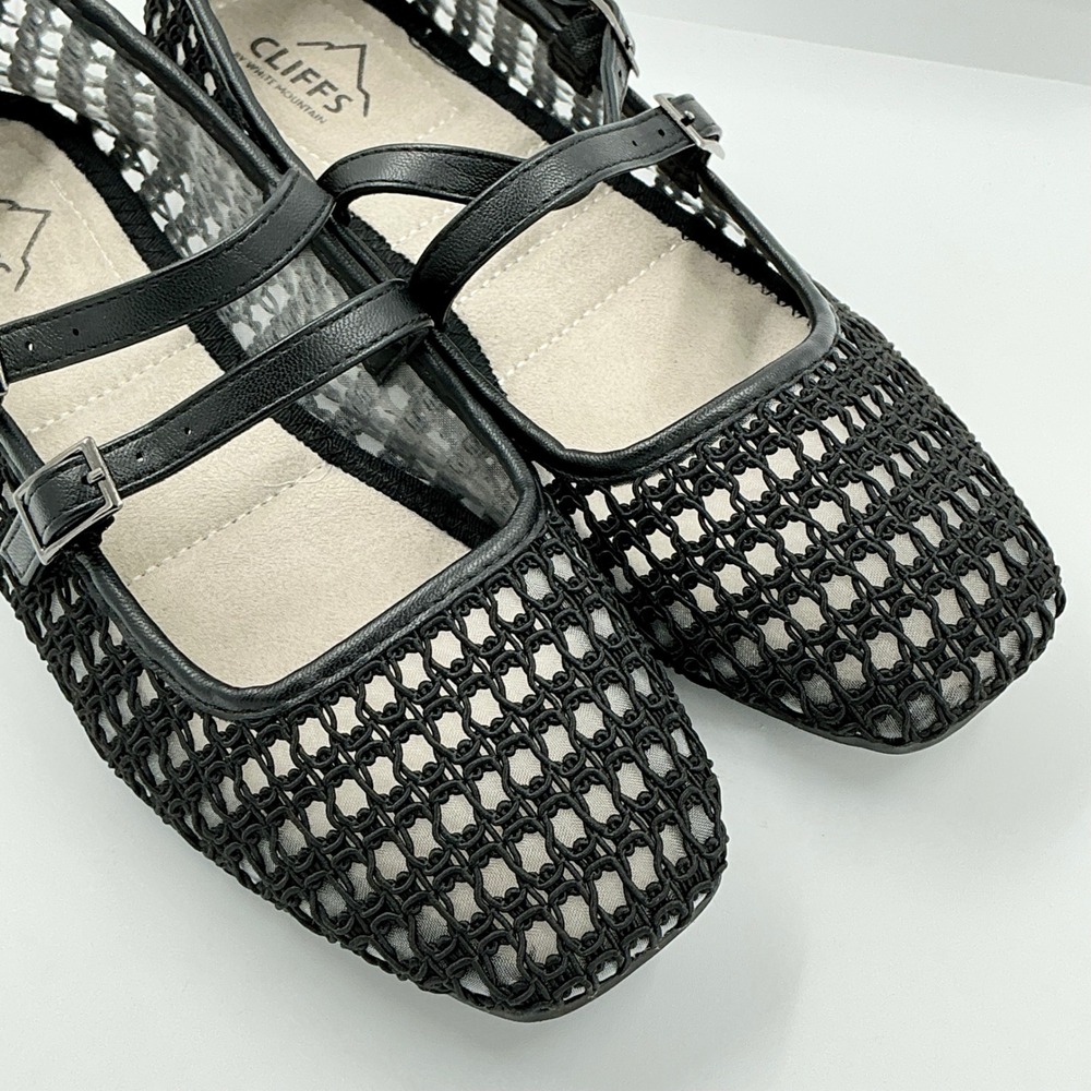 Cliffs White Mountain Size 8 Black Mesh Mary Jane Double Strap Flats NEW - Picture 2 of 13